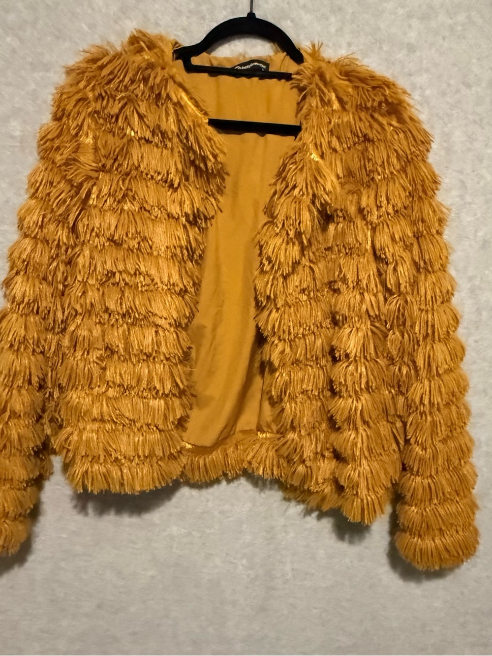 Mustard Fringe Faux-Fur Jacket - Women